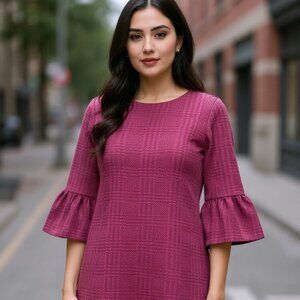 Banana Republic Womens XS Cranberry Red Shift Dress 3/4 Bell Sleeves Knee Length